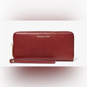 Michael Kors Leather Continental Wristlet / Brandy